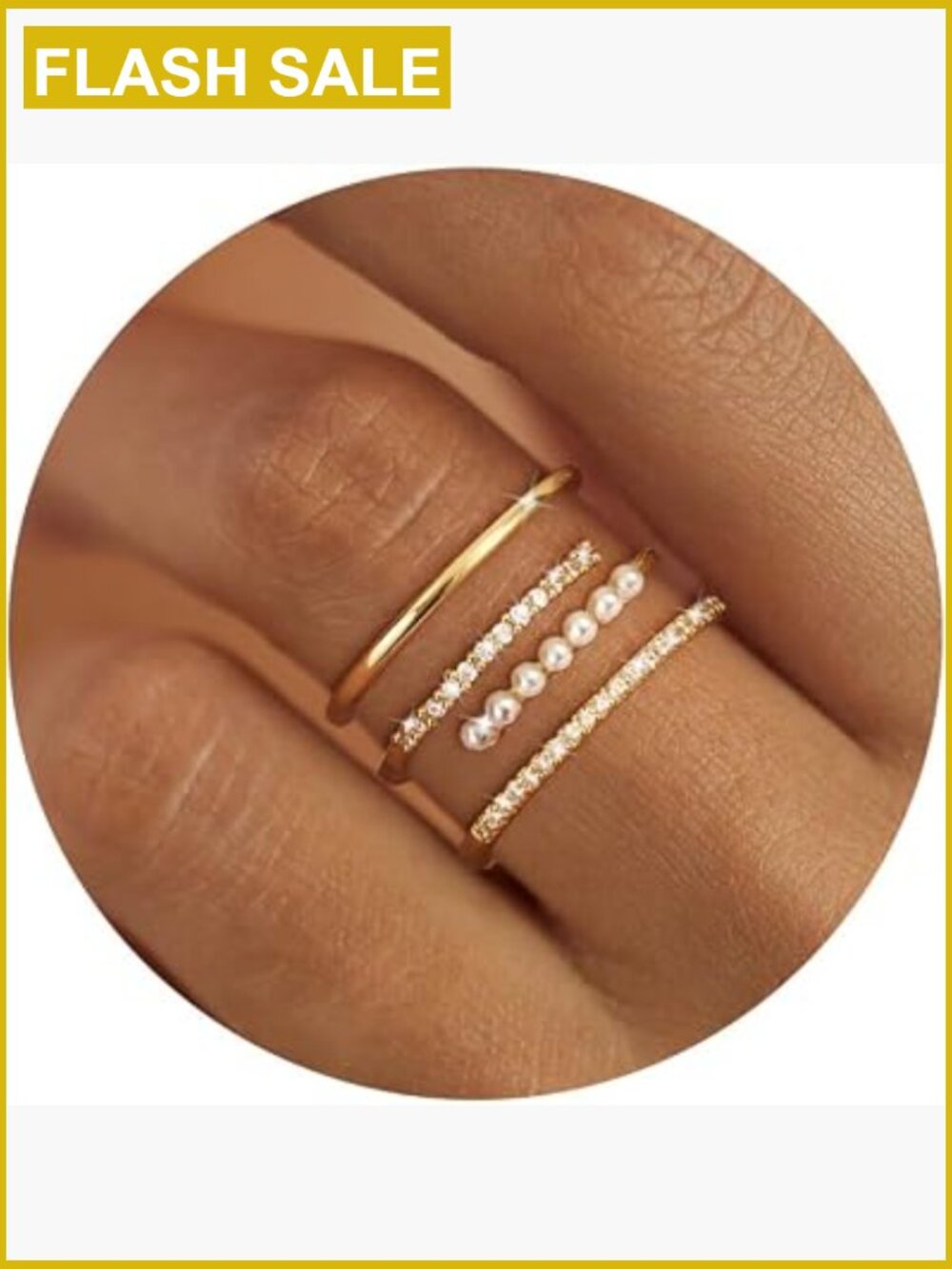 14K Gold Plated Stackable Pearl Ring Set - CZ & Pearl Dainty Rings, Gift for